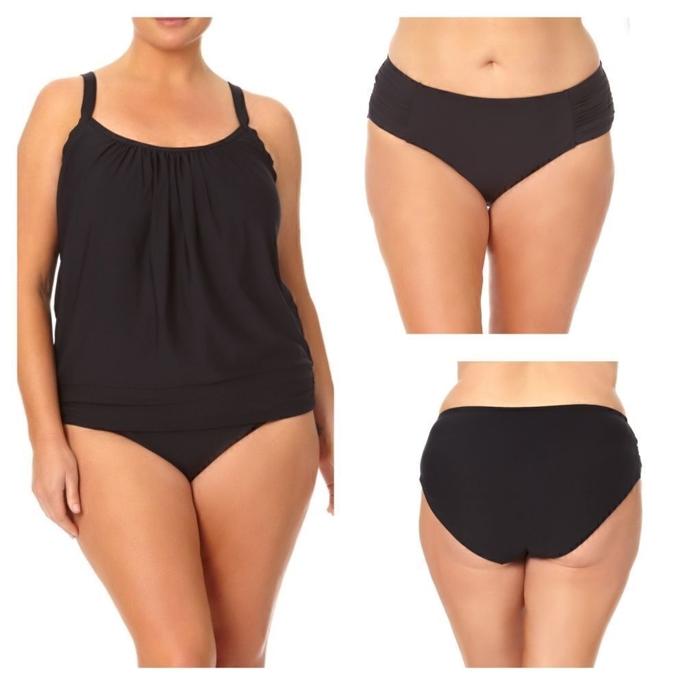 Time and Tru Black Shirred Side Mid-Rise Bikini Bottoms